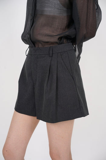 Flared Pleated Shorts in Charcoal