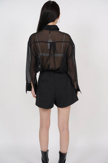 Flared Pleated Shorts in Charcoal