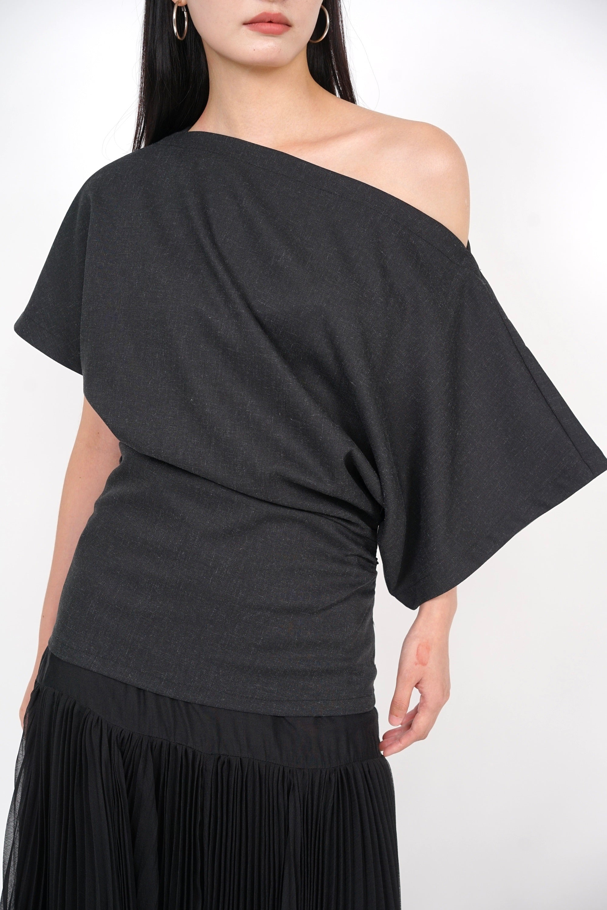 Asymmetrical Sleeve Top in Charcoal