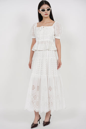 Eyelet Tiered Skirt in White