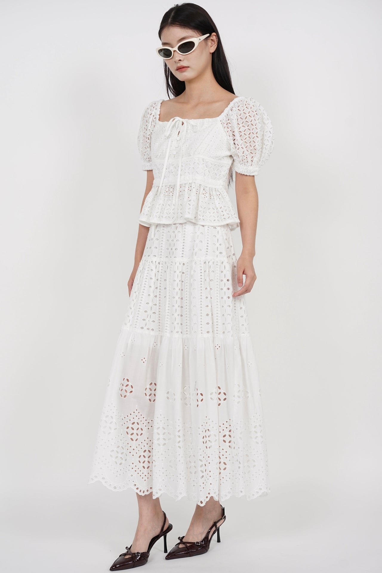 Puff Sleeve Eyelet Top in White