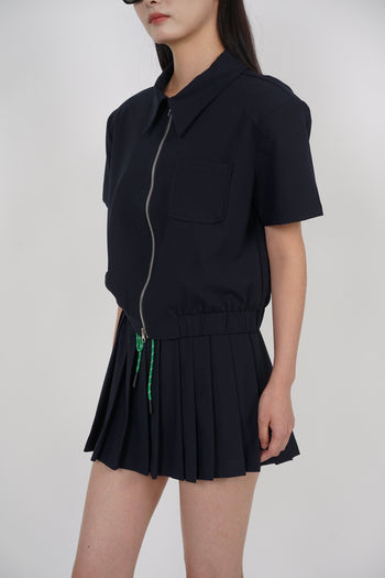 Elastic Pleated Skorts in Midnight