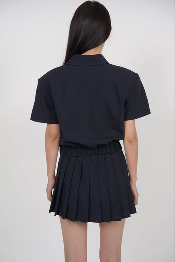 Elastic Pleated Skorts in Midnight