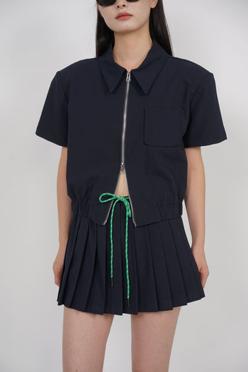 Elastic Pleated Skorts in Midnight