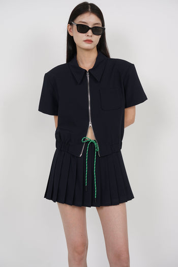 Elastic Pleated Skorts in Midnight