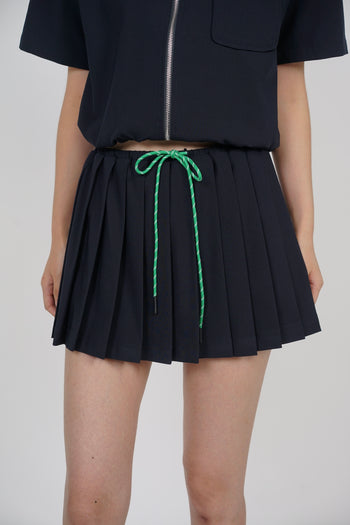 Elastic Pleated Skorts in Midnight