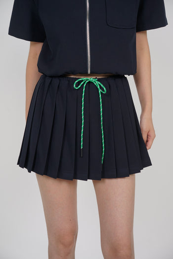 Elastic Pleated Skorts in Midnight