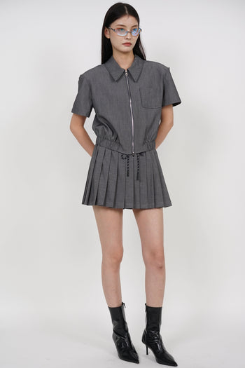 Elastic Pleated Skorts in Grey