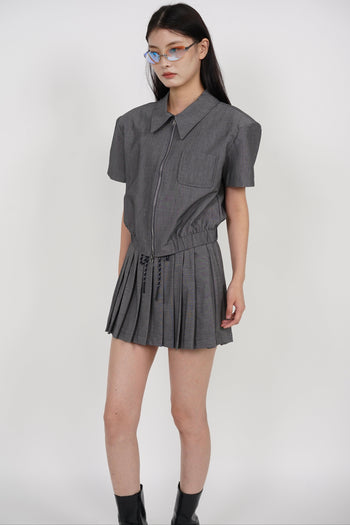 Elastic Pleated Skorts in Grey