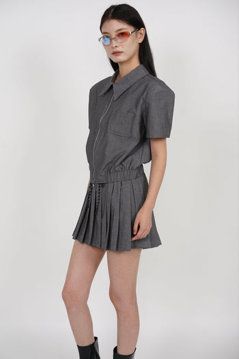 Elastic Pleated Skorts in Grey