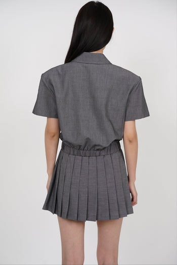 Elastic Pleated Skorts in Grey
