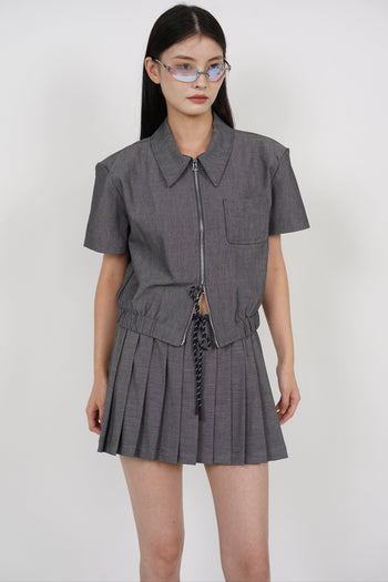 Elastic Pleated Skorts in Grey