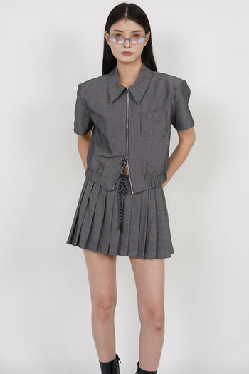 Elastic Pleated Skorts in Grey