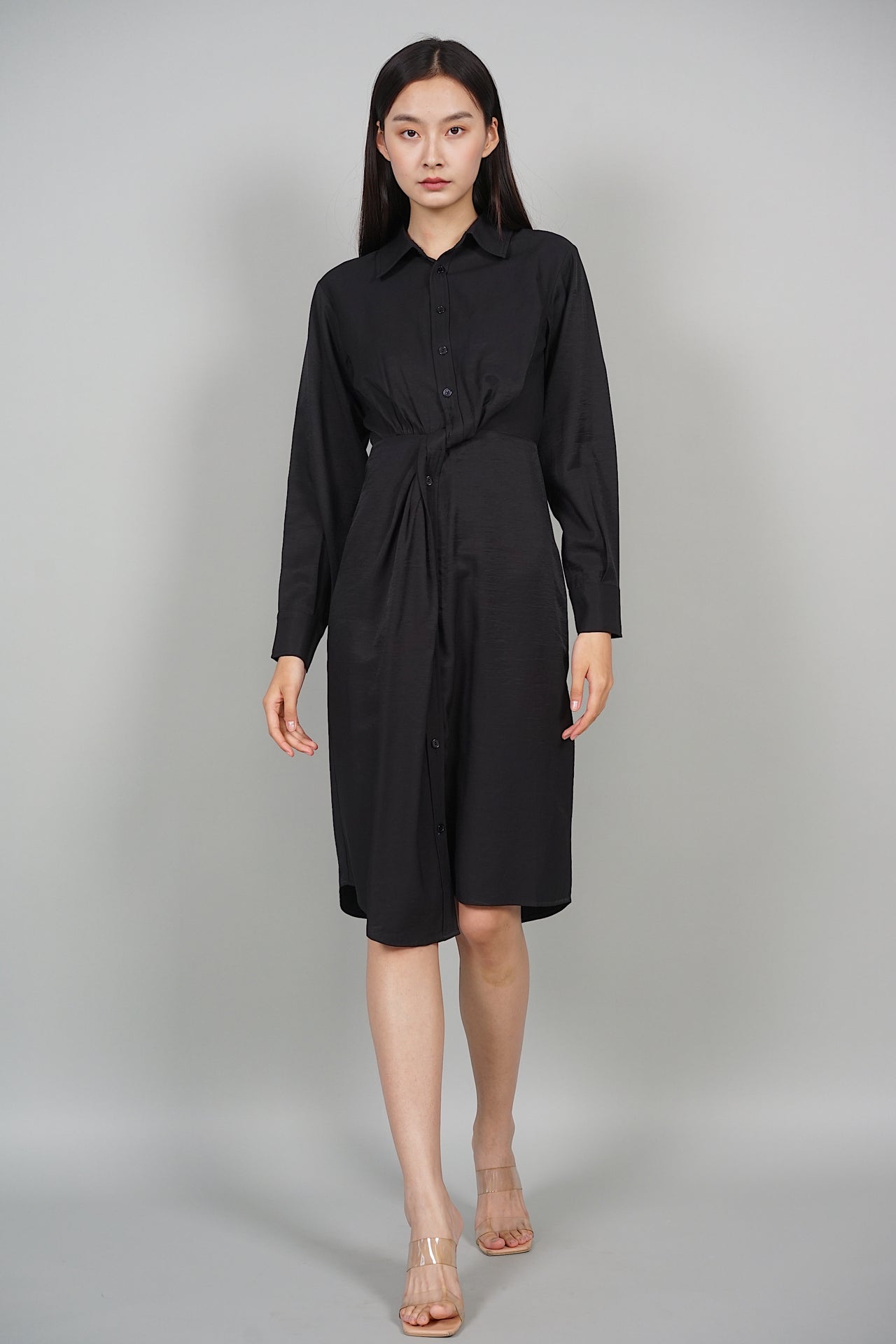 Paola Collared Knot Dress in Black