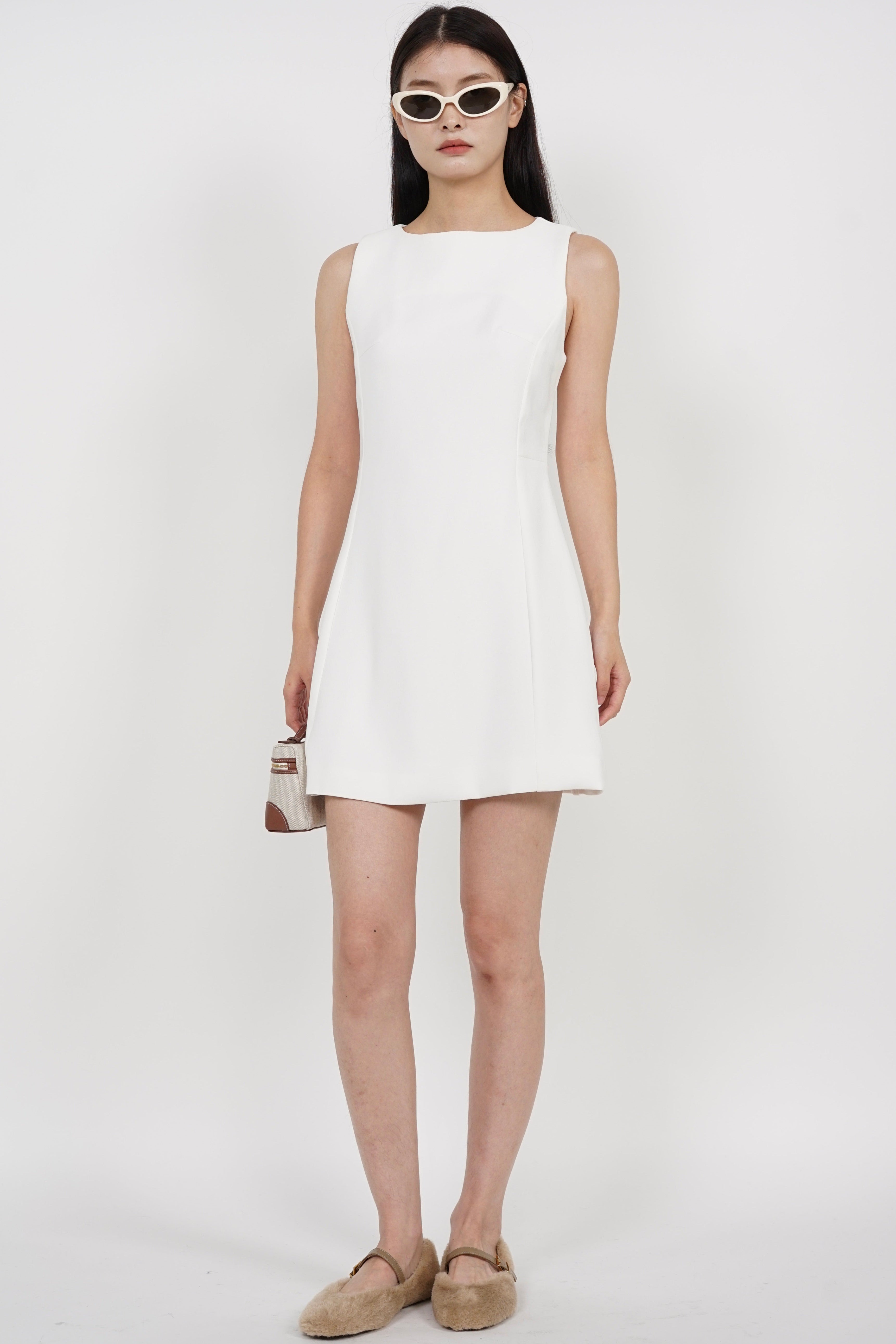 A-Line Sleeveless Mini Dress in White