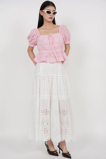 Eyelet Tiered Skirt in White