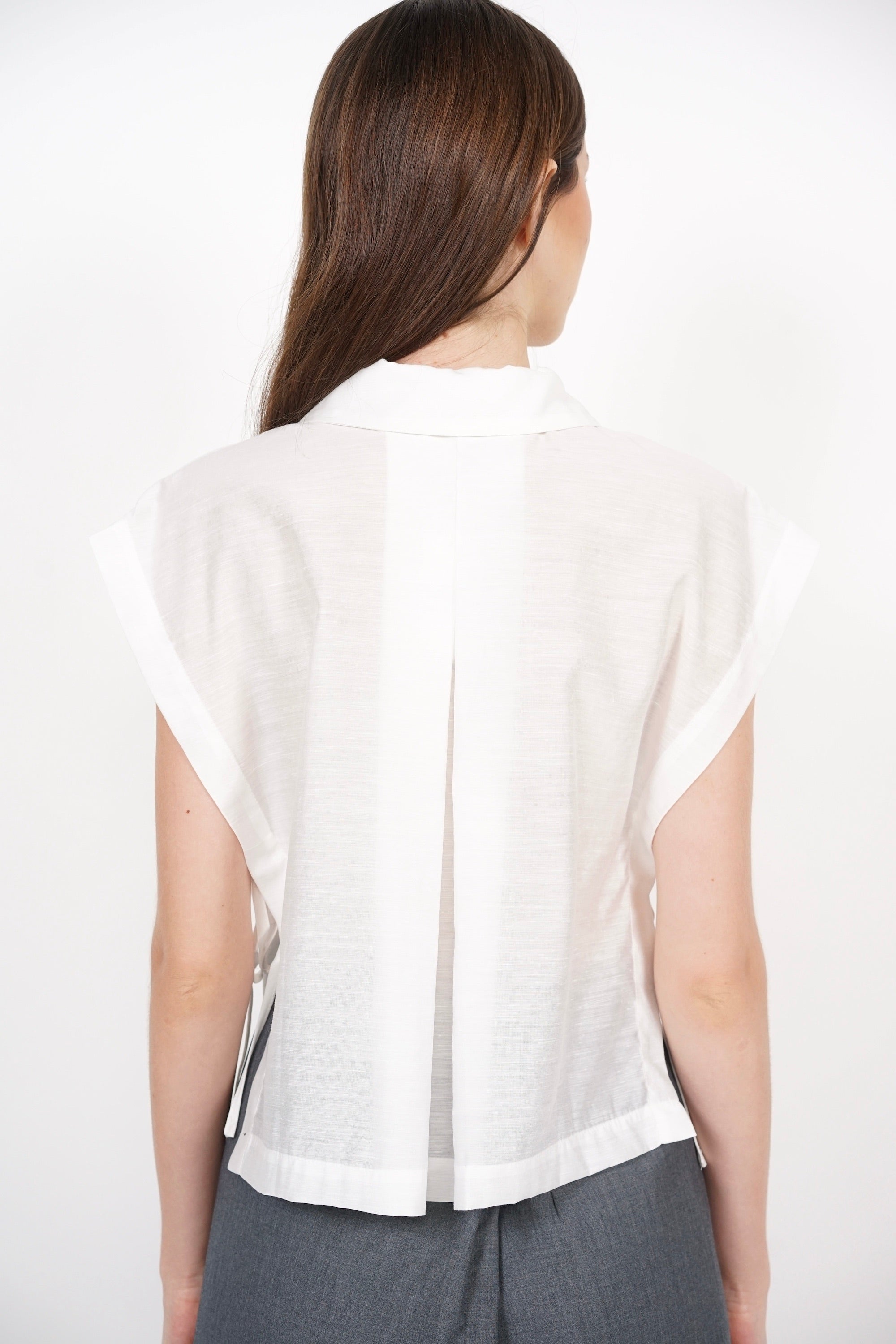 Side Tie Button Down Collar Top in White