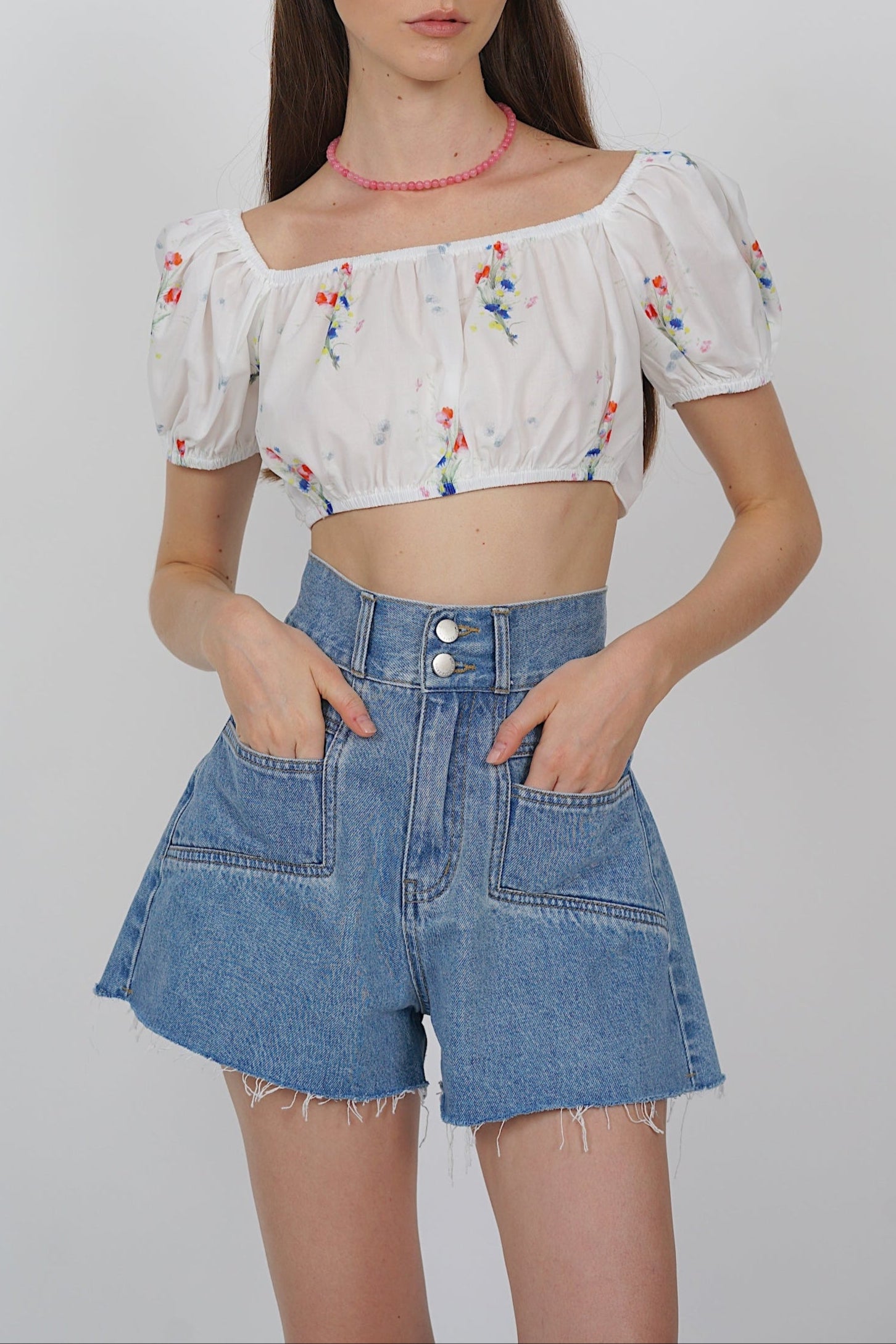 Reversible Crop Top in White Floral