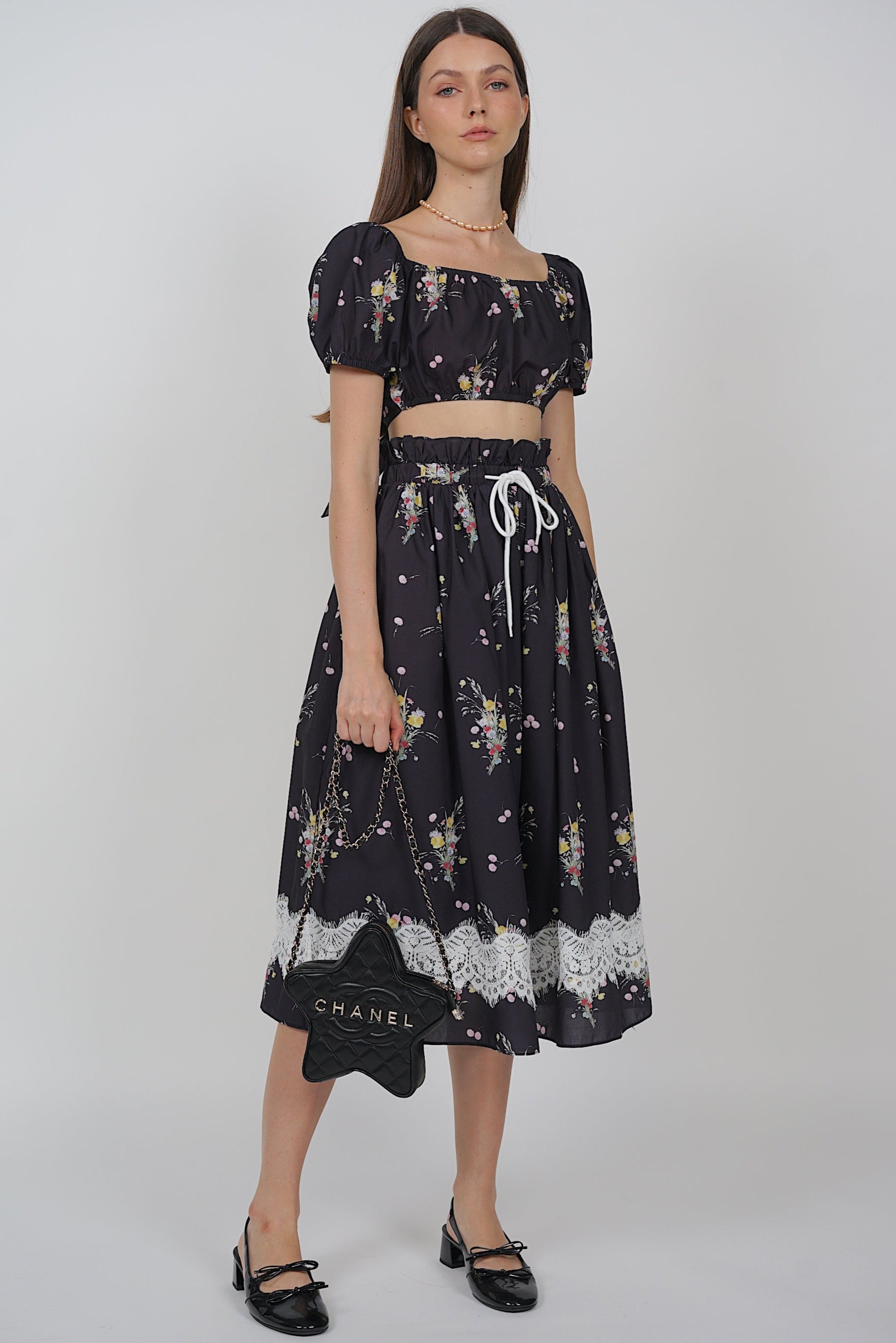 Reversible Crop Top in Black Floral