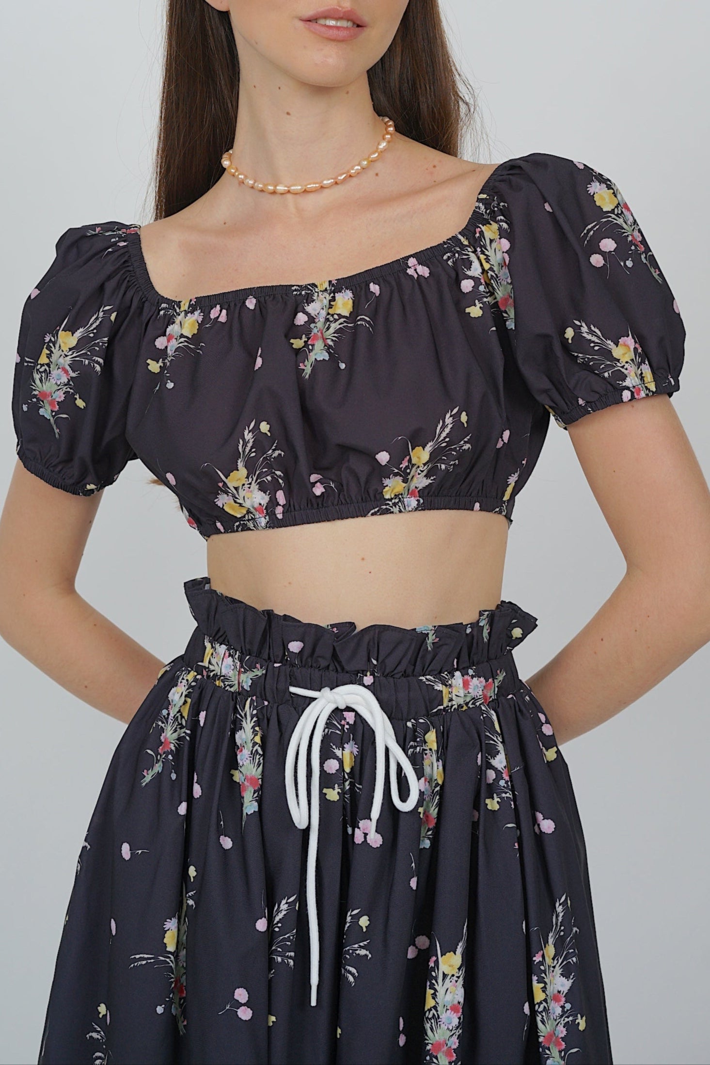 Reversible Crop Top in Black Floral