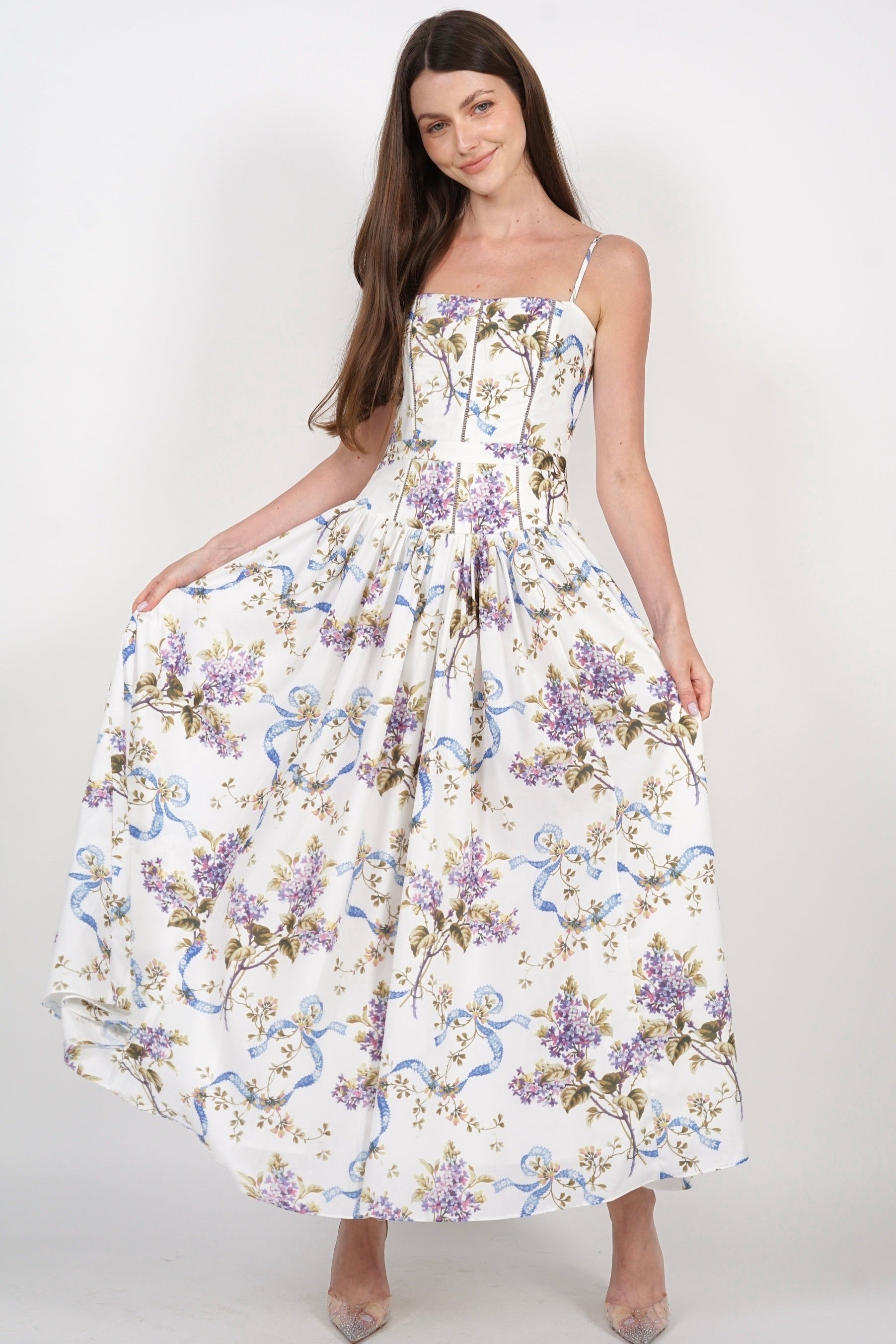 Panel Maxi Dress in White Floral