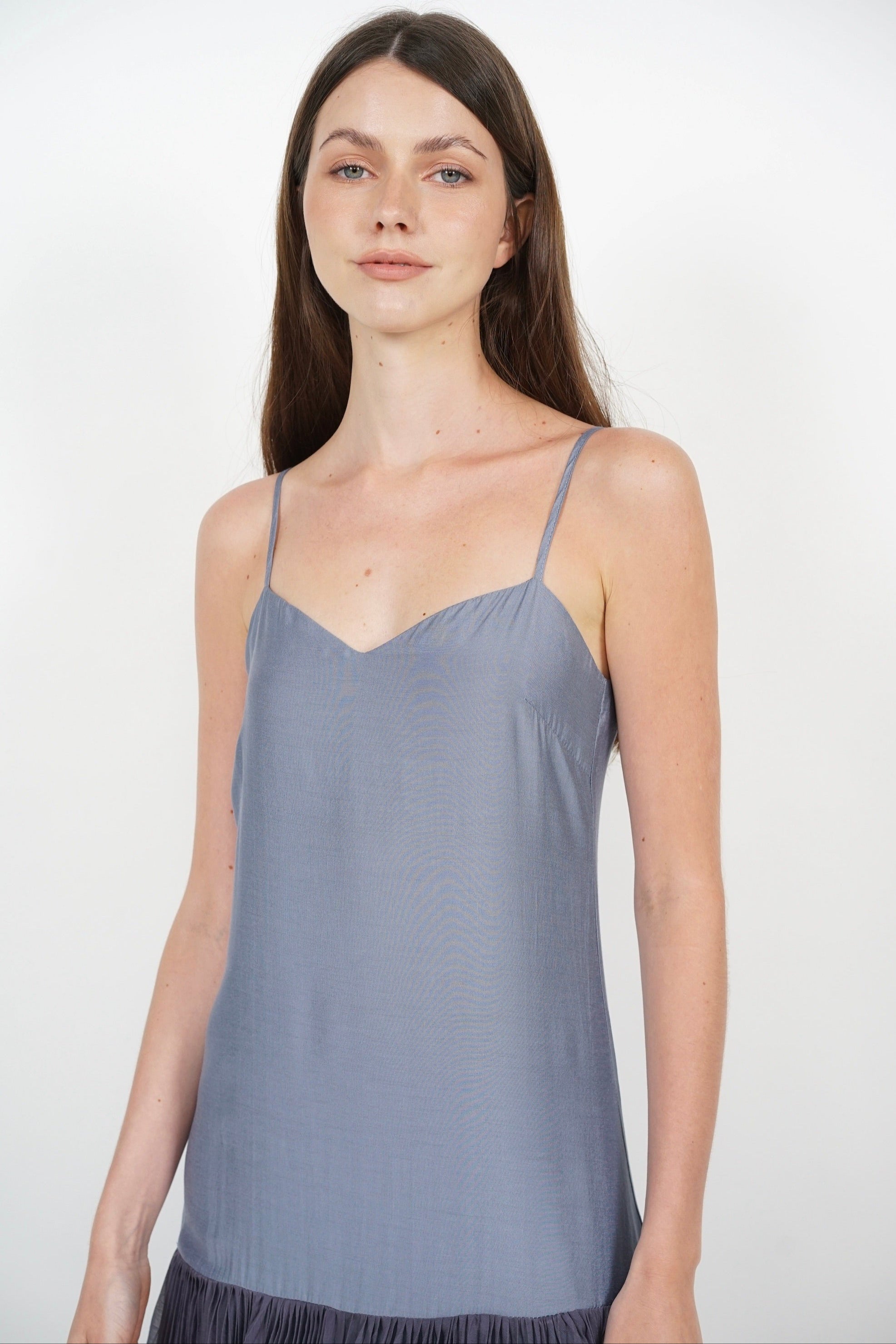Pleated Flowy Dress in Dusty Blue
