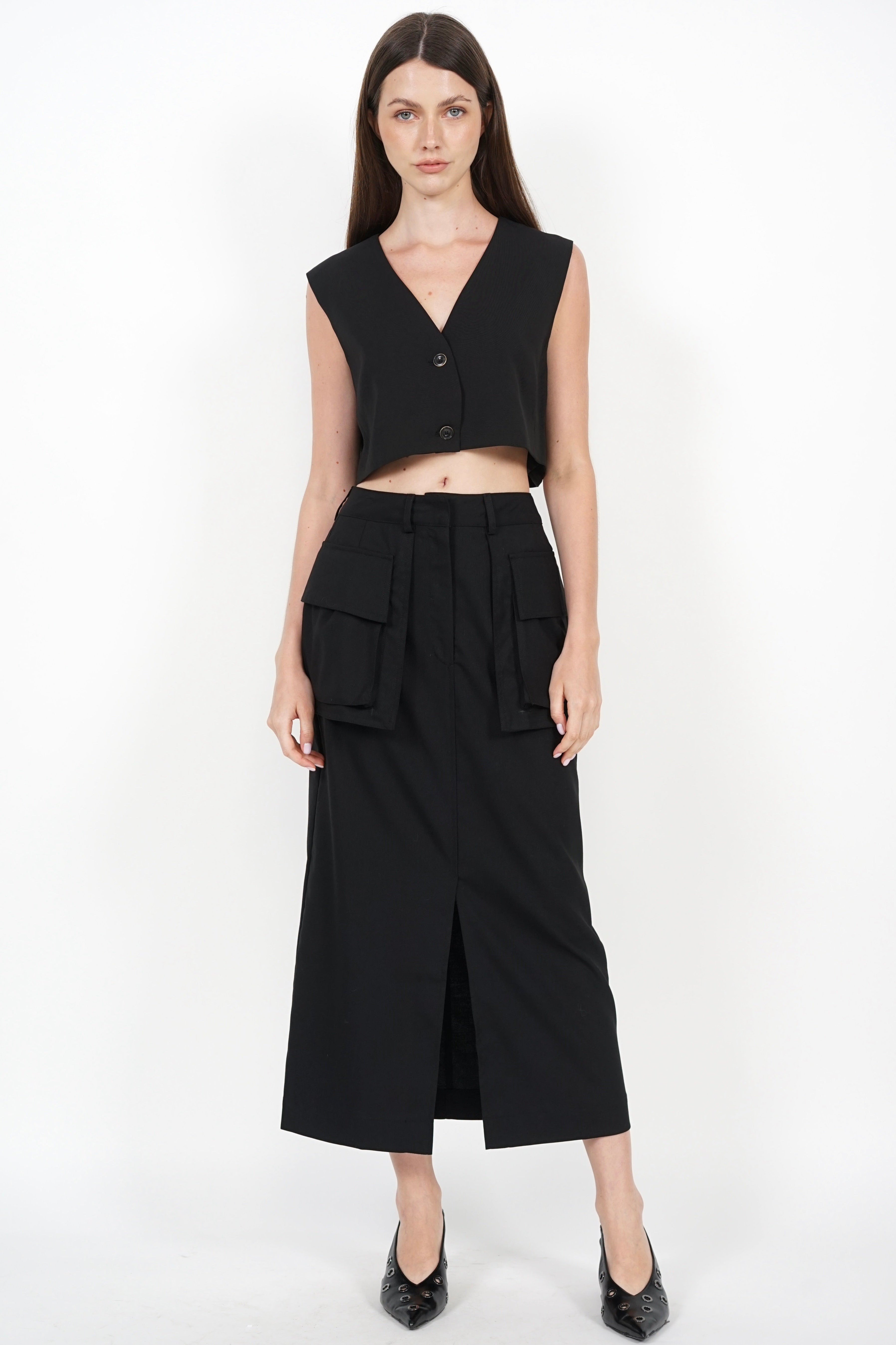 Cargo Pocket Skirt in Black