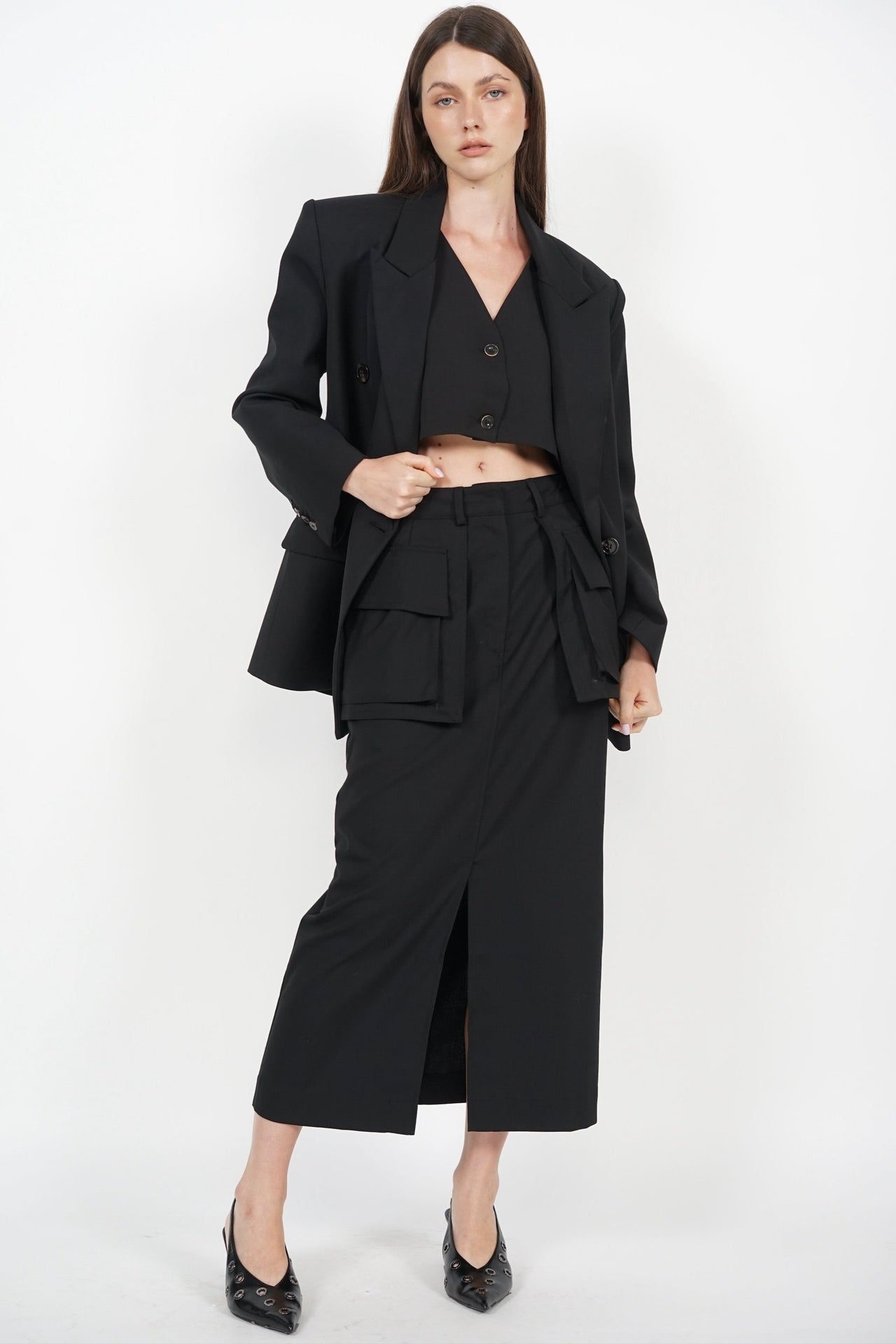 Cargo Pocket Skirt in Black