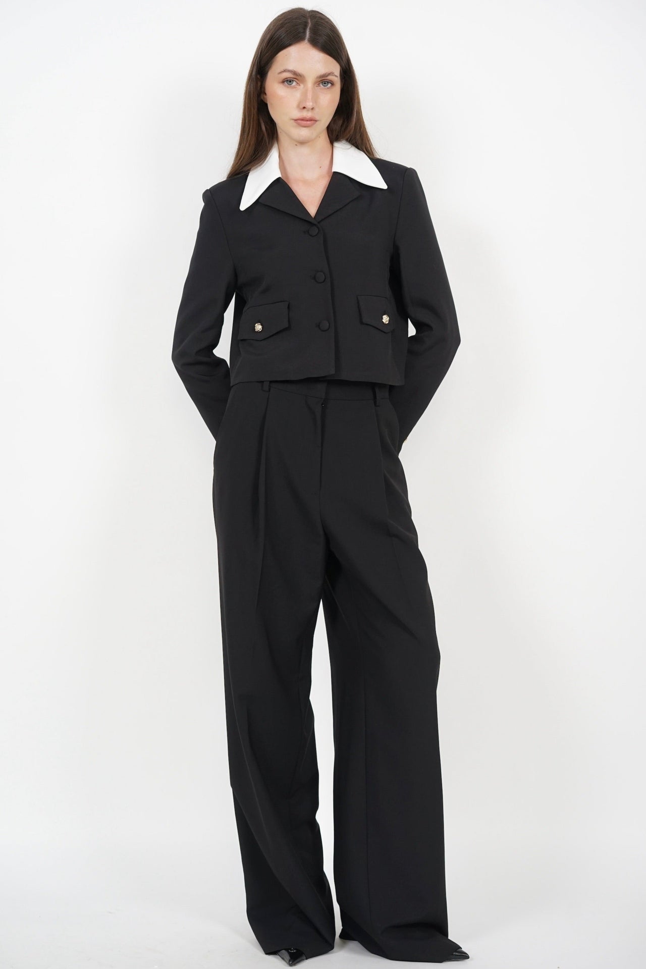 Tailored Contrast Blazer Jacket in Black