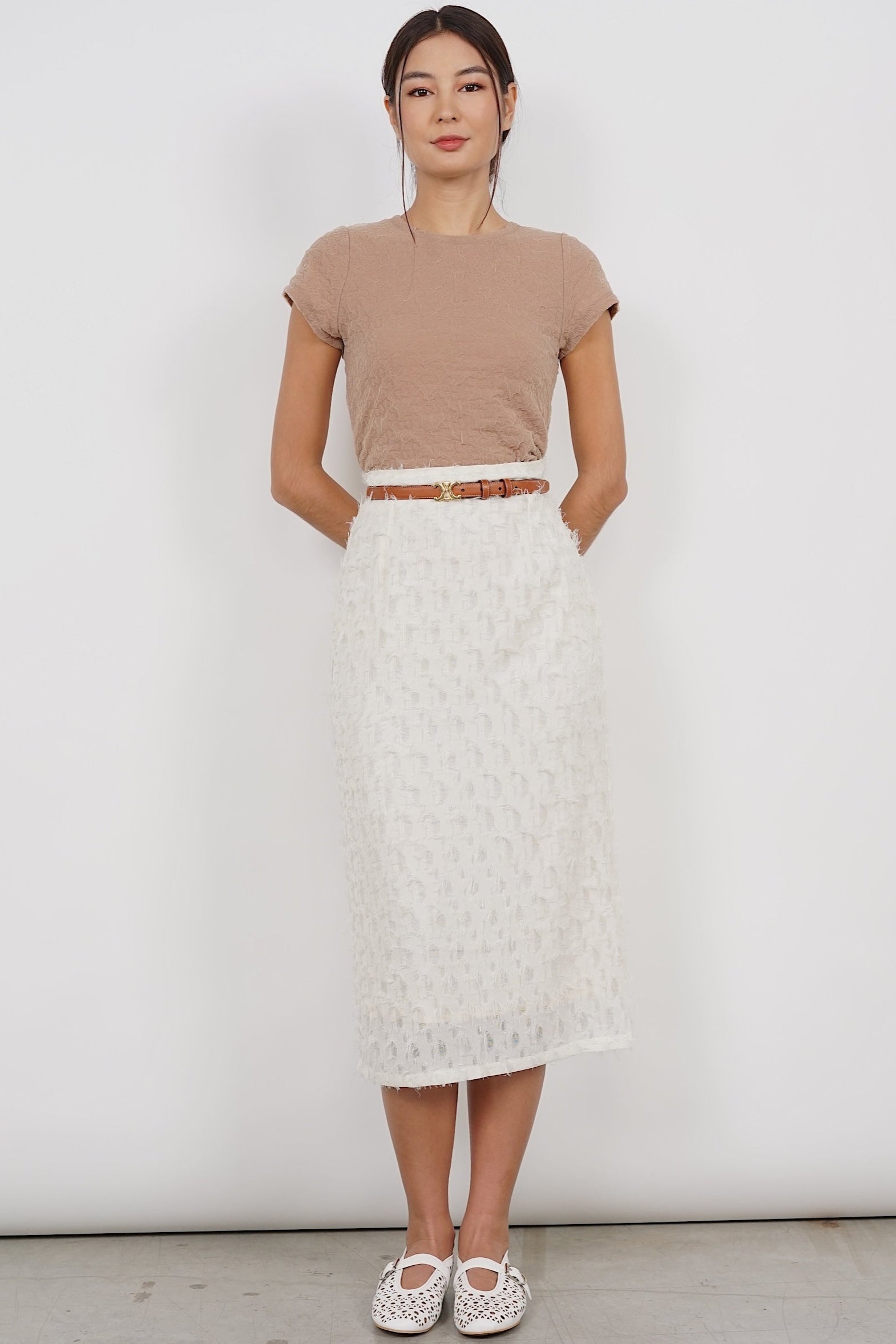 Textured Gathered Top in Nude Pink