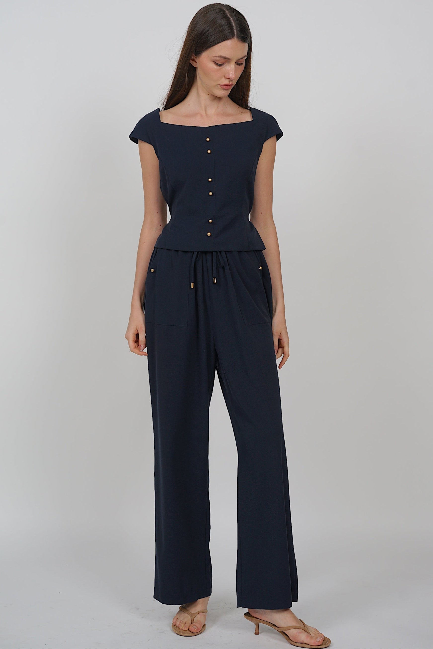 Square Neck Short Sleeve Top in Midnight