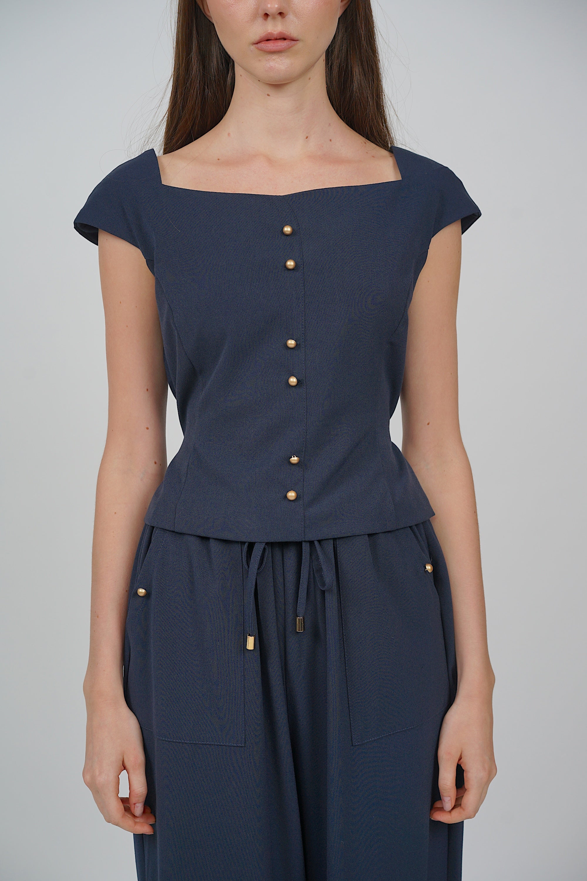 Square Neck Short Sleeve Top in Midnight