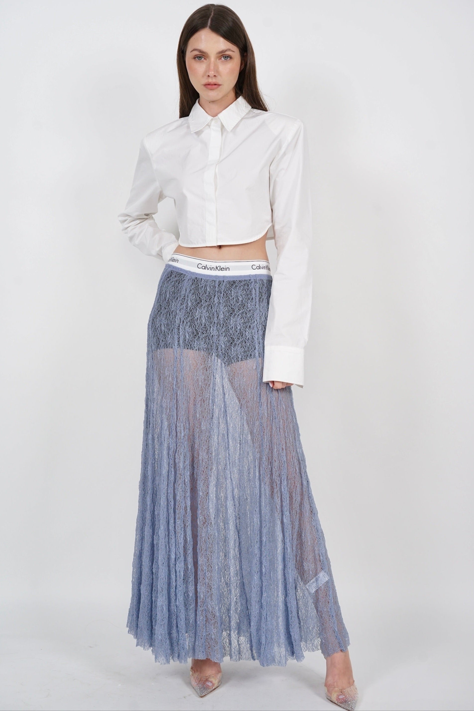 Cropped Collar Shirt in White
