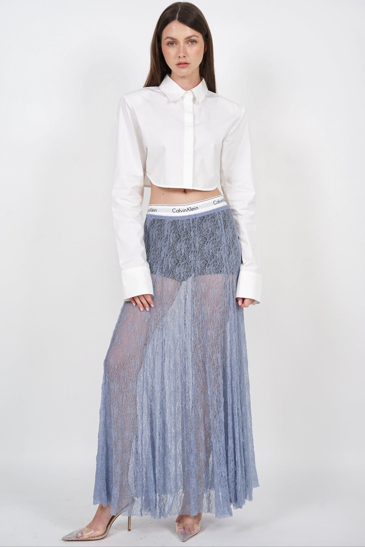 Cropped Collar Shirt in White