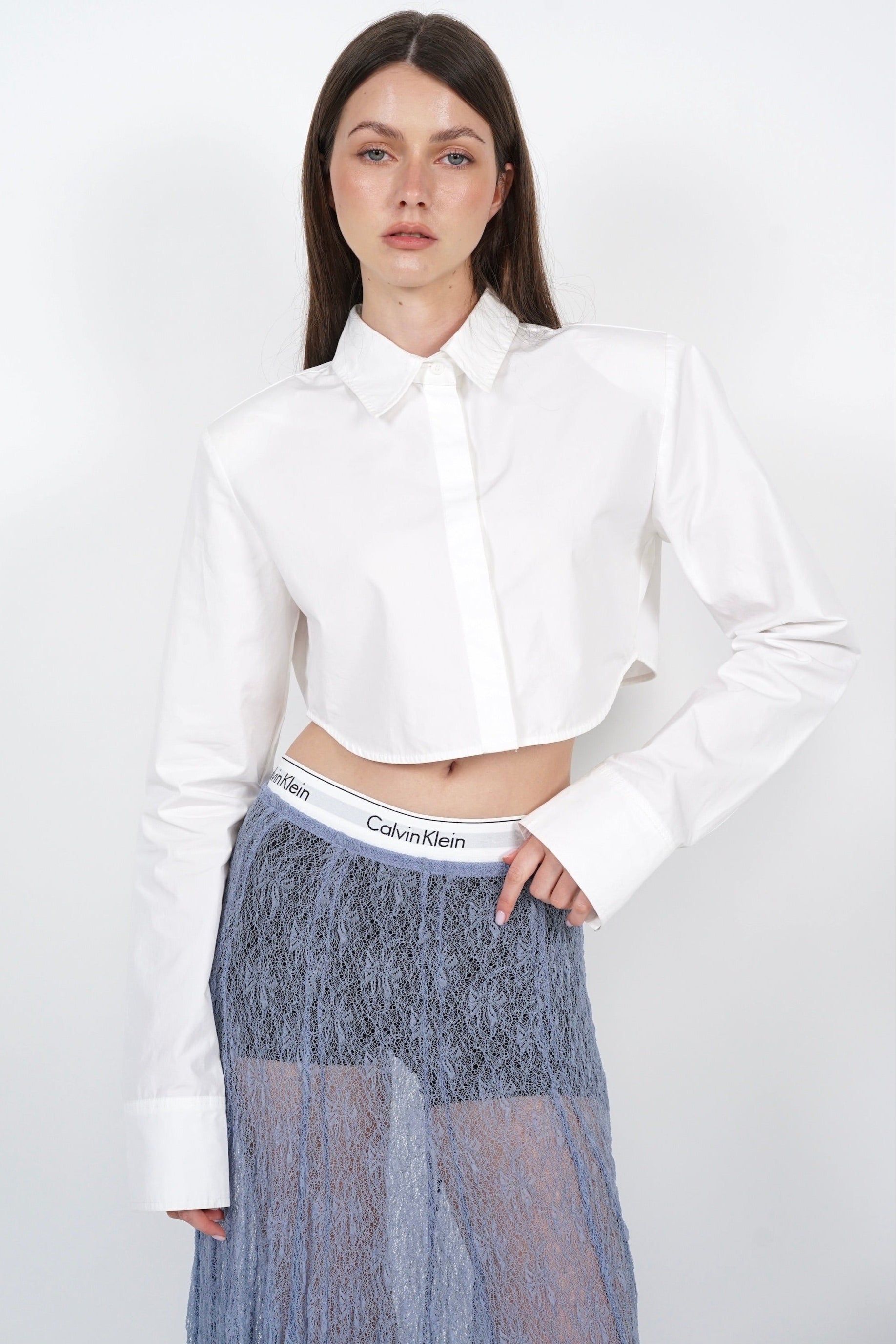 Cropped Collar Shirt in White