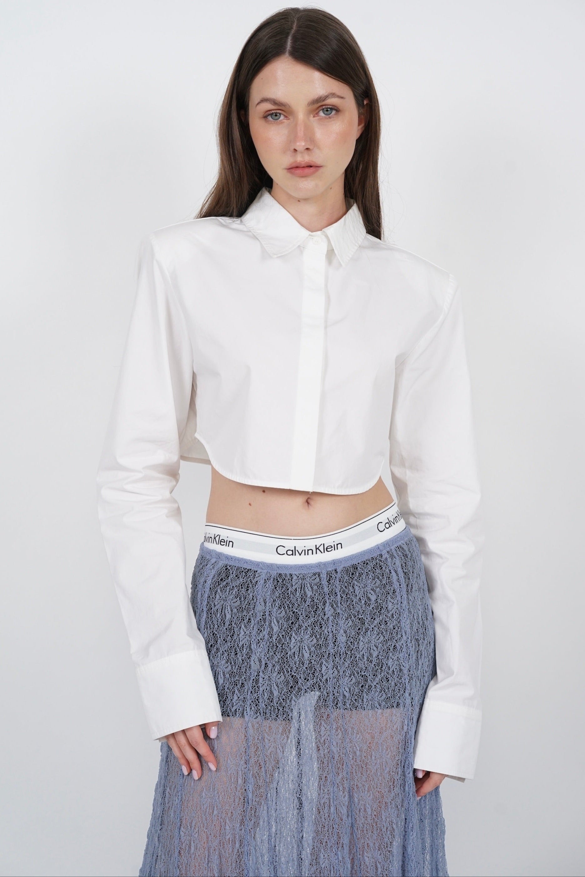 Cropped Collar Shirt in White