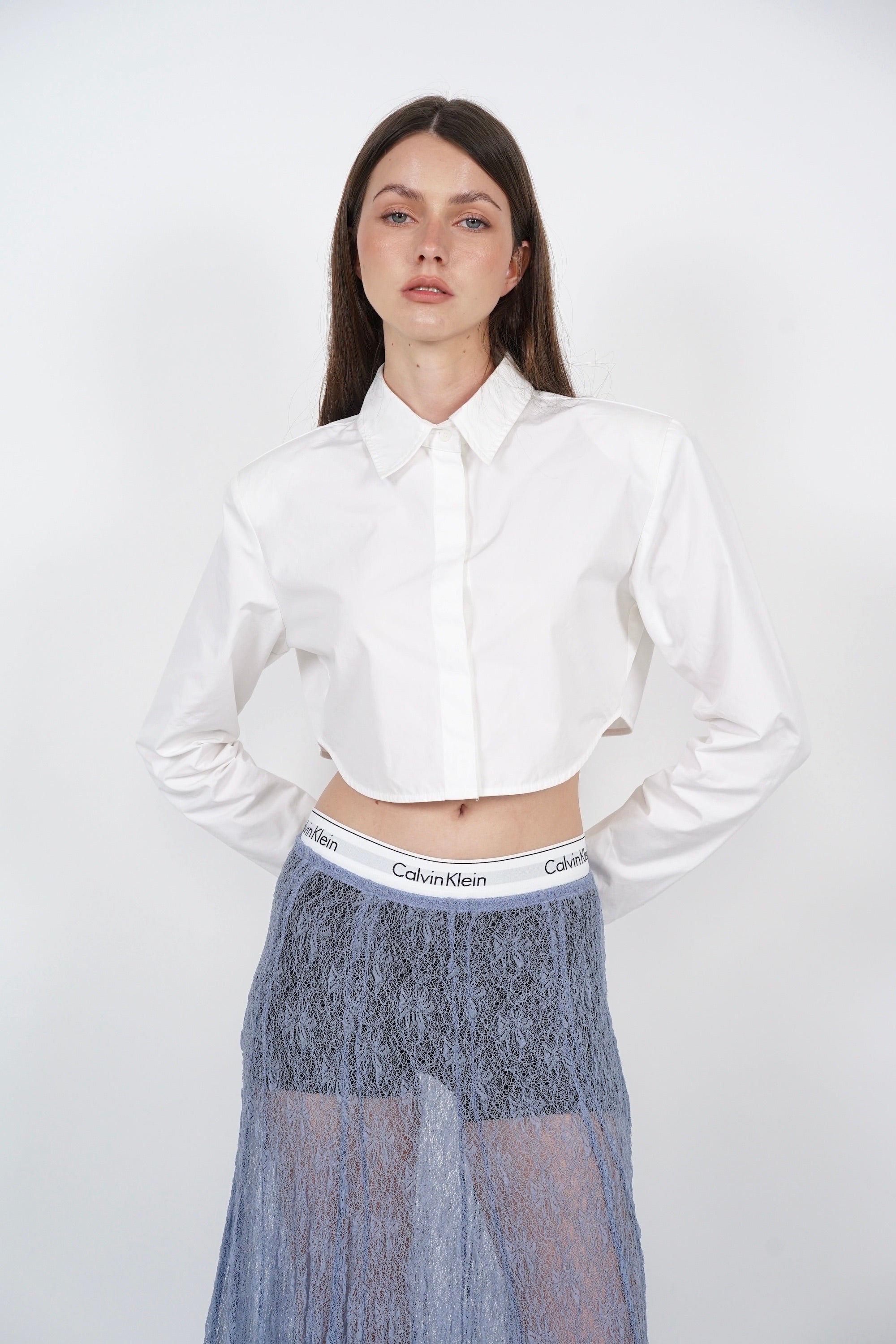 Cropped Collar Shirt in White