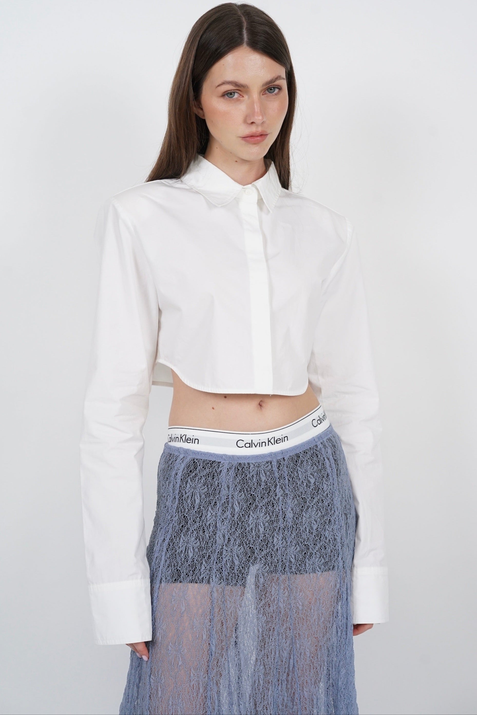 Cropped Collar Shirt in White