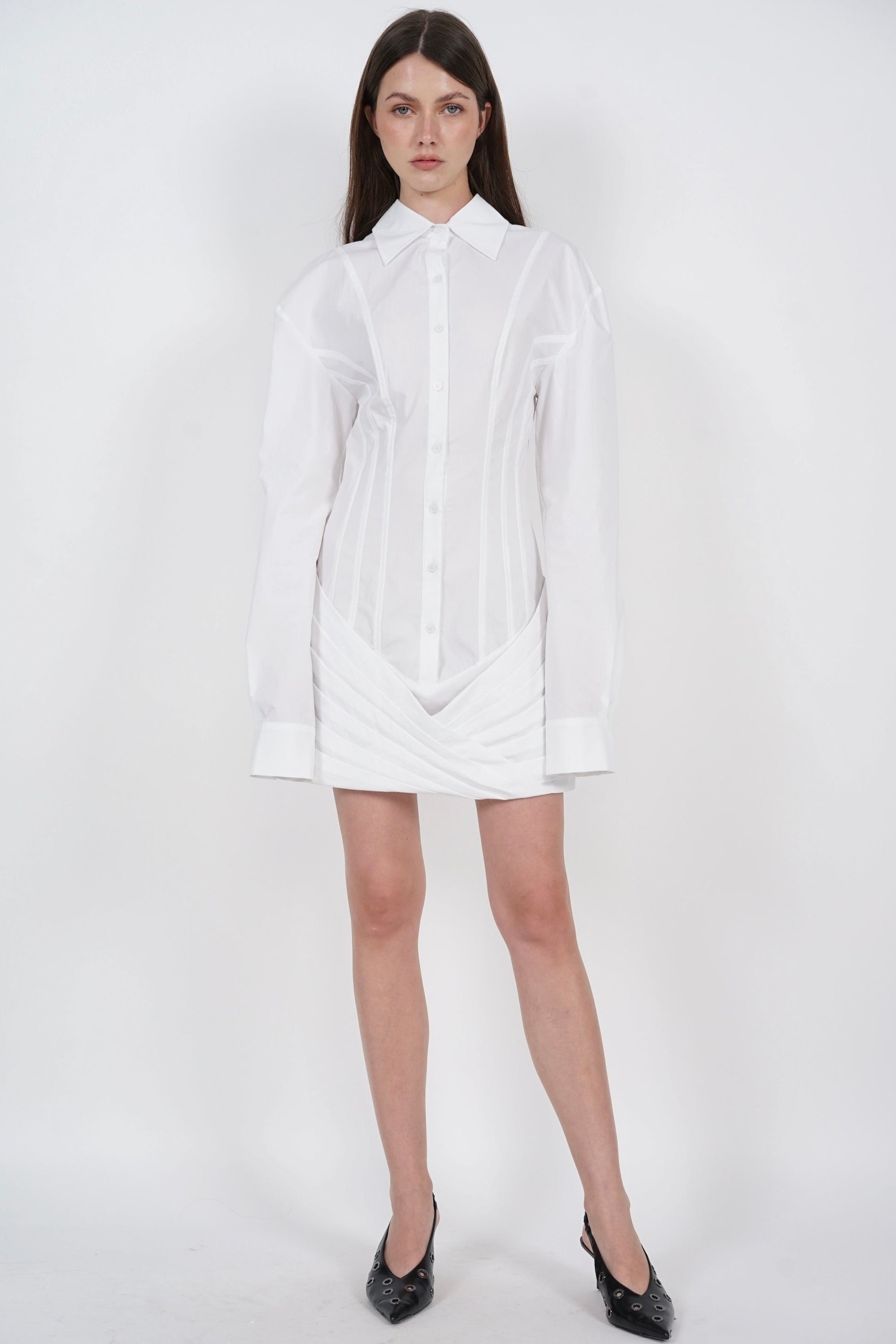 Buttoned Shirt Dress in White