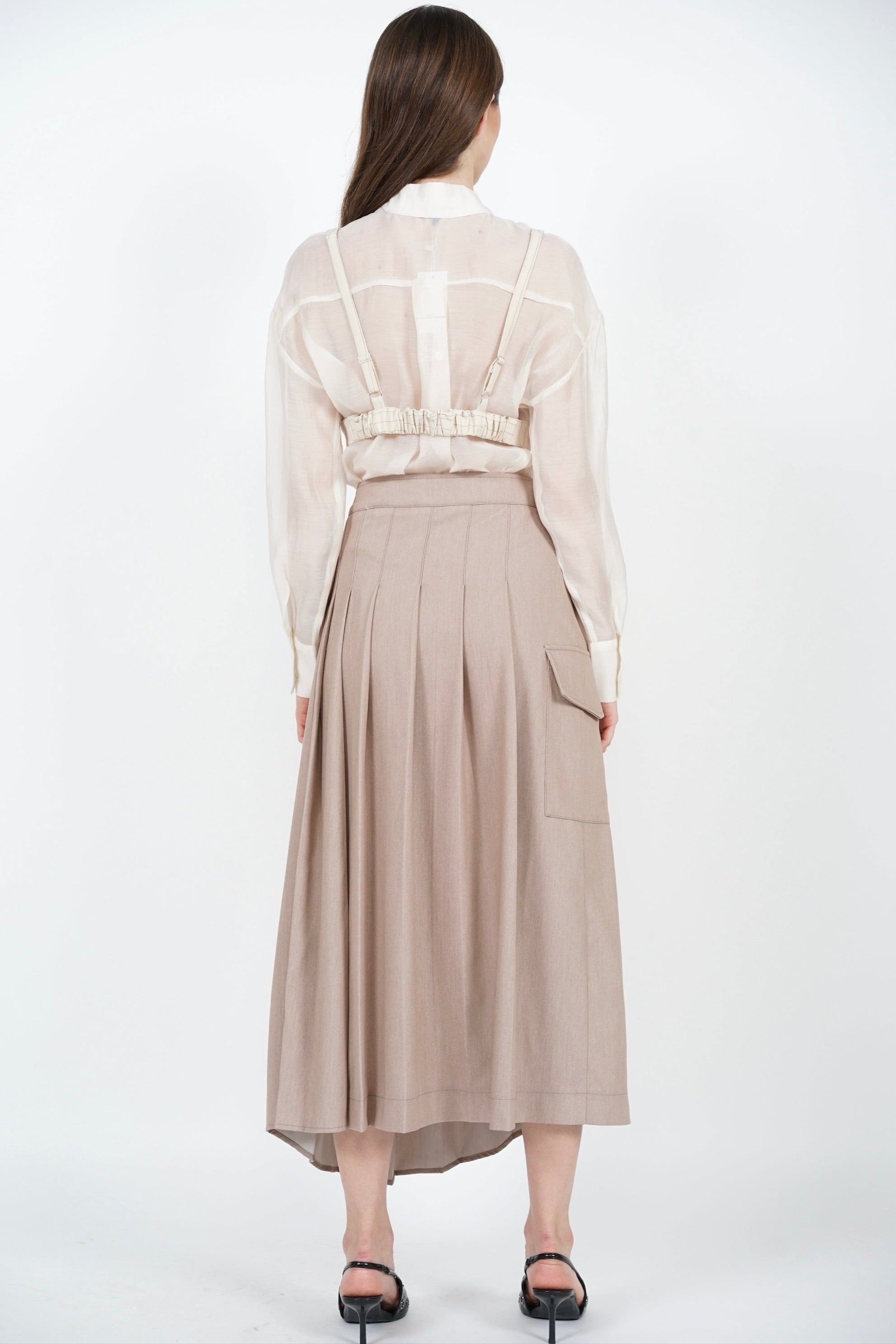 Pleated Buckle Midi Skirt in Khaki