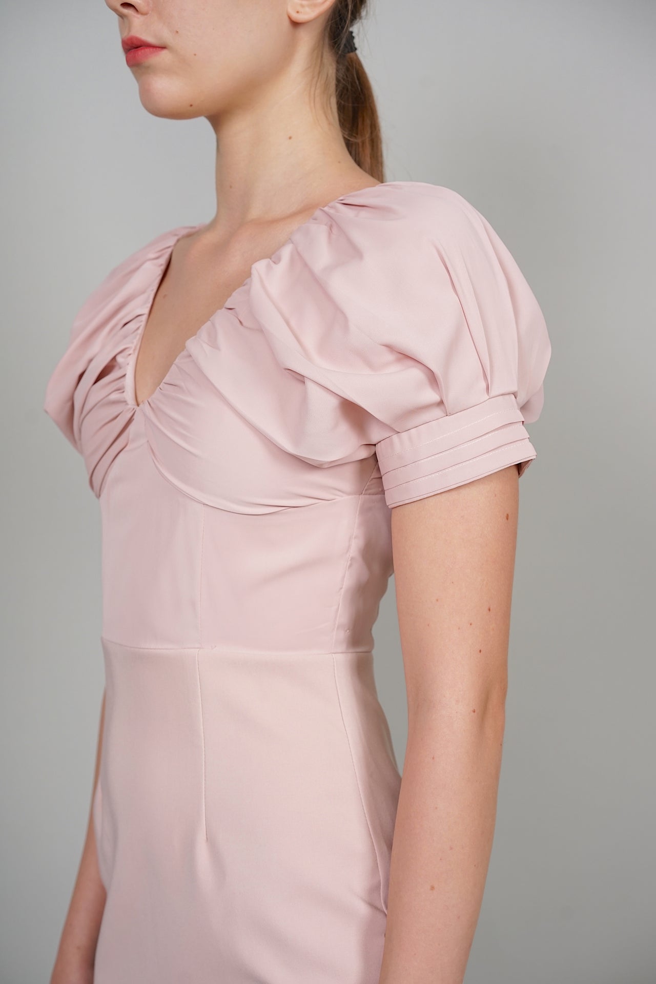 Athena Lace-Hem Dress in Nude Pink