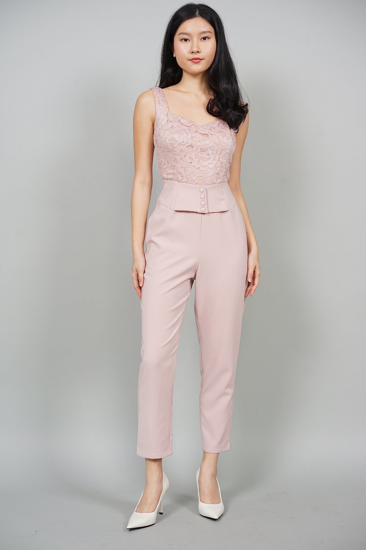 Remi Lace Jumpsuit in Nude Pink