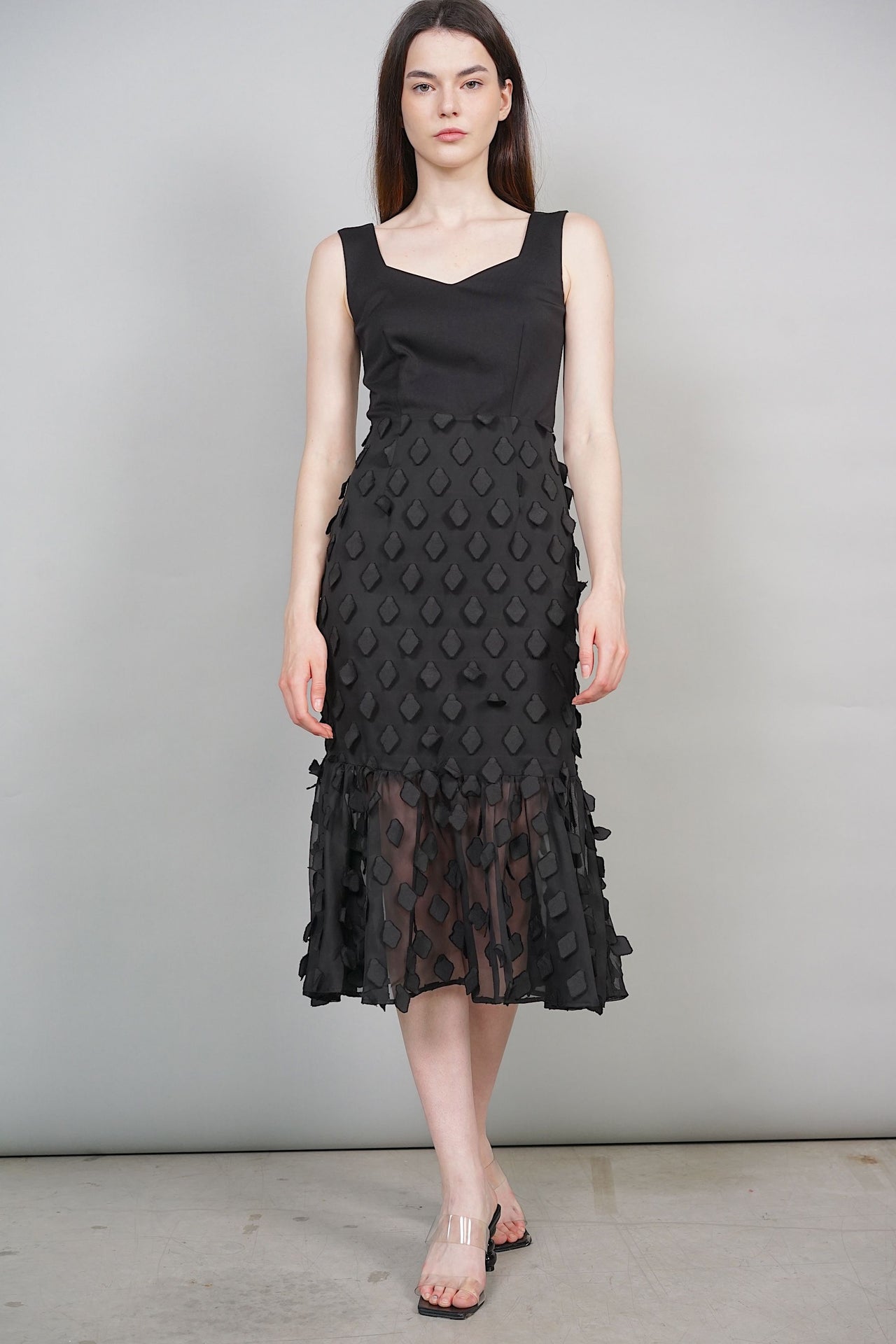 Erie Ruffled Hem Midi Dress in Black - Arriving Soon
