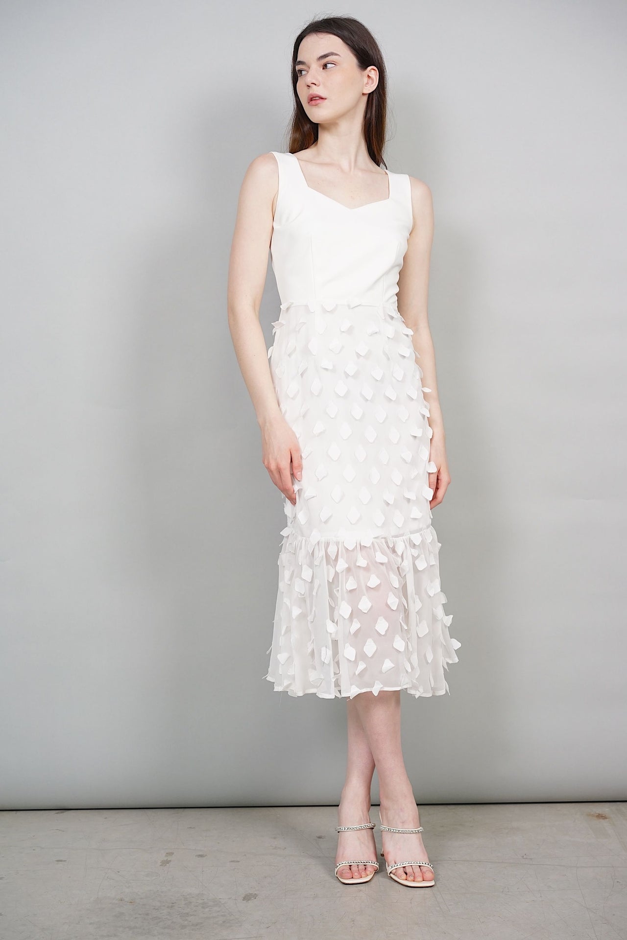 Erie Ruffled Hem Midi Dress in White - Arriving Soon