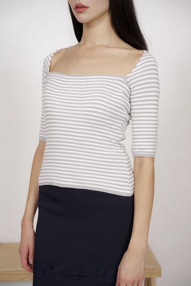 Cherrie Knit Top in Dusty Grey Stripes
