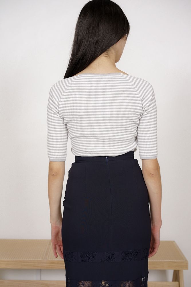 Cherrie Knit Top in Dusty Grey Stripes
