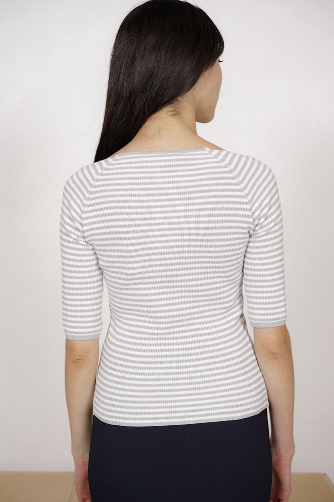 Cherrie Knit Top in Dusty Grey Stripes